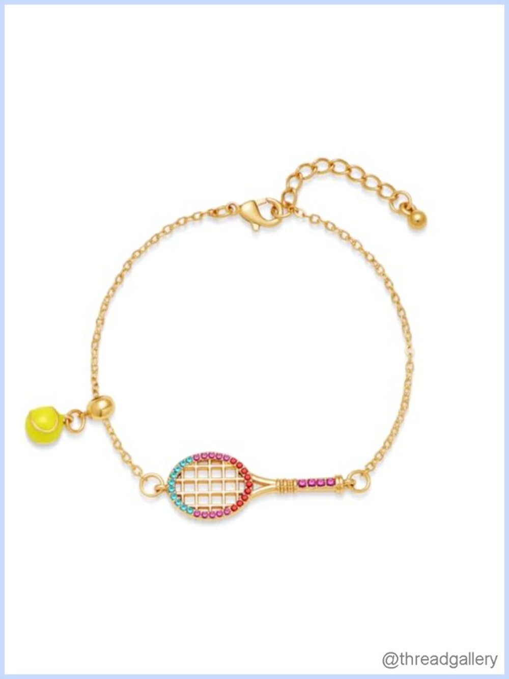 Tennis Racket Charm Crystal Bracelet Women Sports Jewelry Gift
